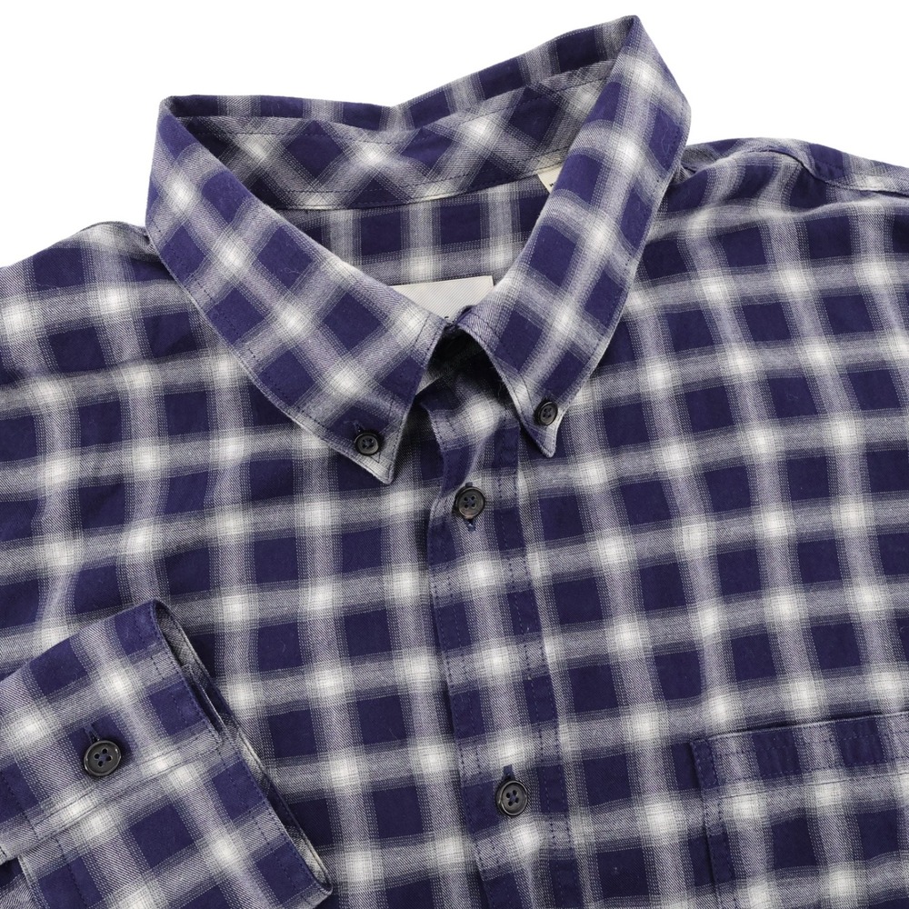 Billy Reid Plaid Standard Fit Button Down Shirt Navy Mens Large Long‎ Sleeve